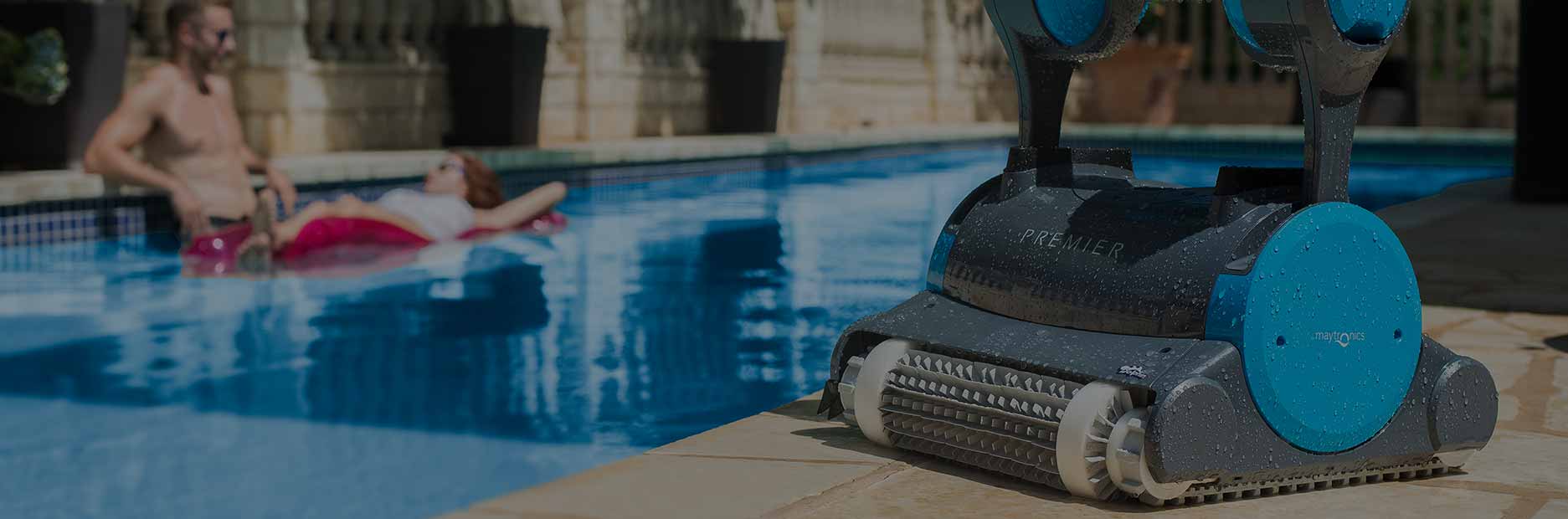 Top Dolphin robot poolside